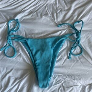 Ribbed Turquoise Tie-Side Bikini Bottoms